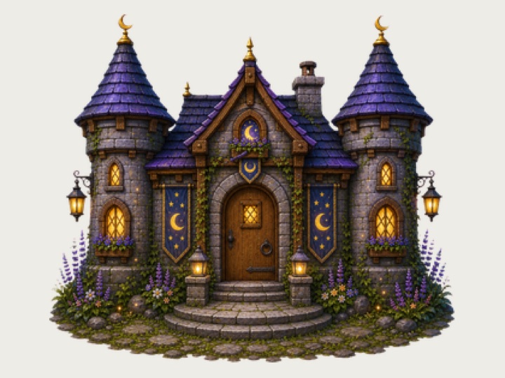 Fantasy Castle beneath a moonlit sky.