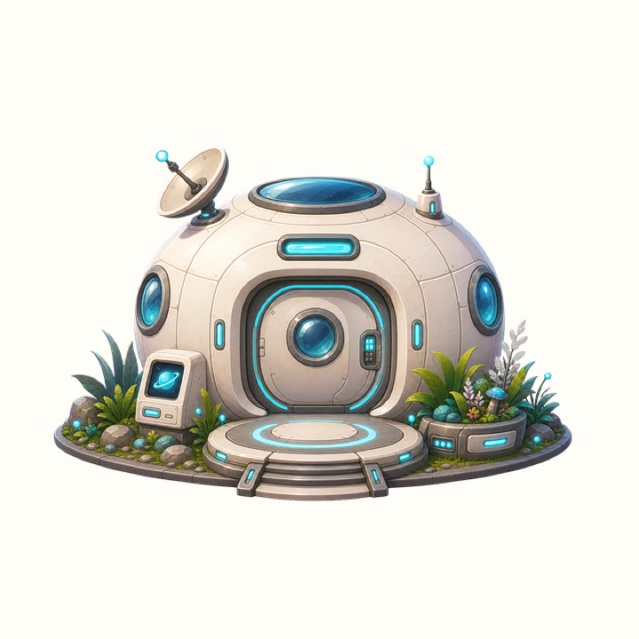 Starship Perch on a colorful alien landscape.